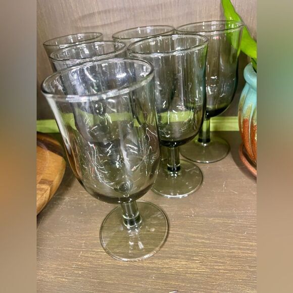 Vintage Mid Century Smoke Glasses Set of 6 - Picture 3 of 10
